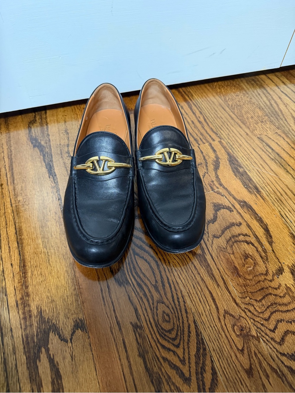 Valentino Black Leather Women’s Loafers with Gold Accent